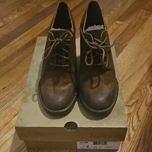 Born Jolene Brown Suede Block Heels Lace-up Oxford Size 6.5